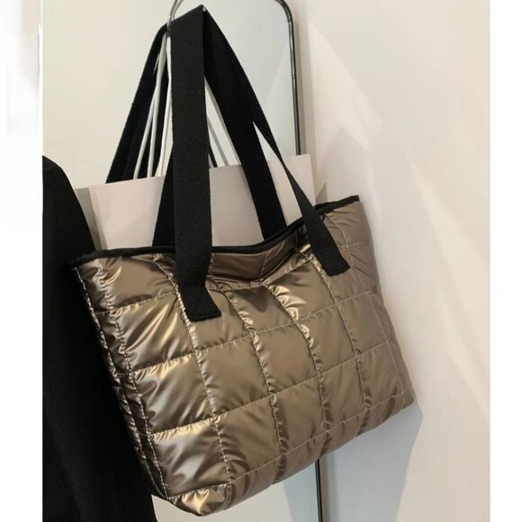 New PUFFER TOTE BAG Carryall Bronze 👜 - Picture 3 of 5